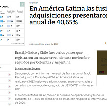 En Amrica Latina las fusiones y adquisiciones presentaron un alza anual de 40,65%